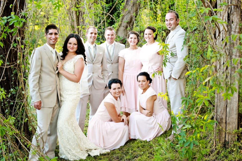 a bridal party on the banks of the rivver with greenery at Murrurundi NSW