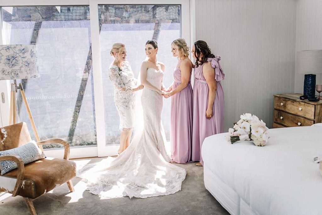 mother of the bride, bride and bridesmaids dress in the master bedroom at goonoo goonoo station
