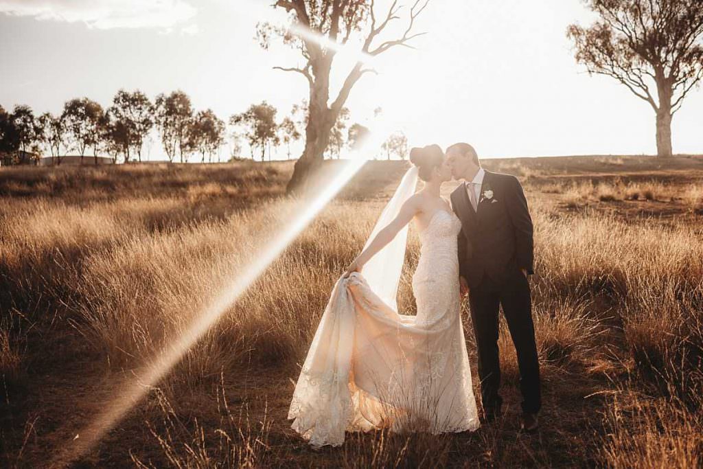 perfect sunflare with a bride in a dusty pink vintage gown at goonoo goonoo station