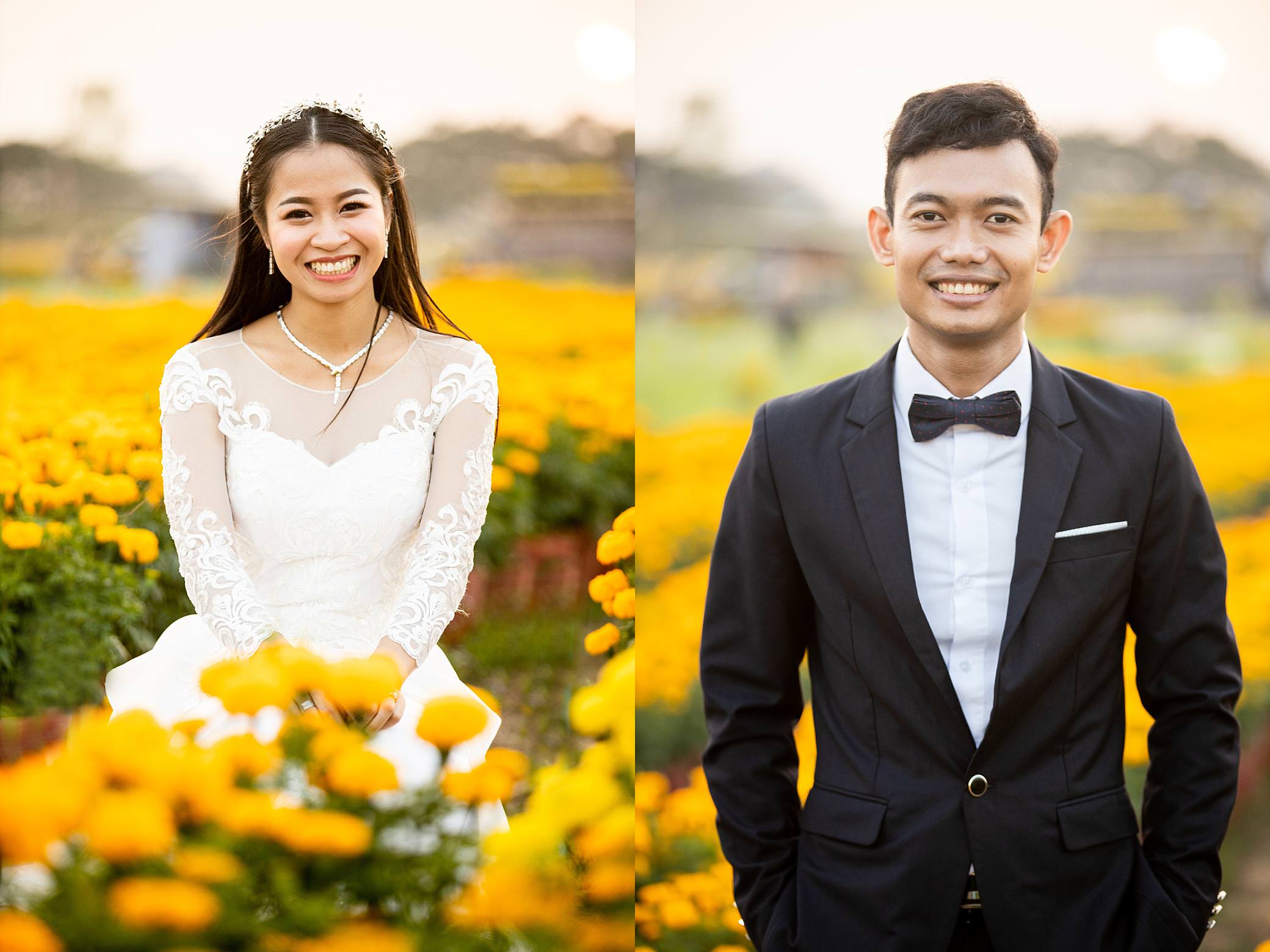 individual bridal portraits in a field of yellow flowers