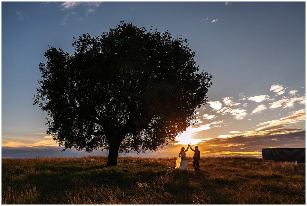 sunsets dancing for a bride and groom on their wedding day
