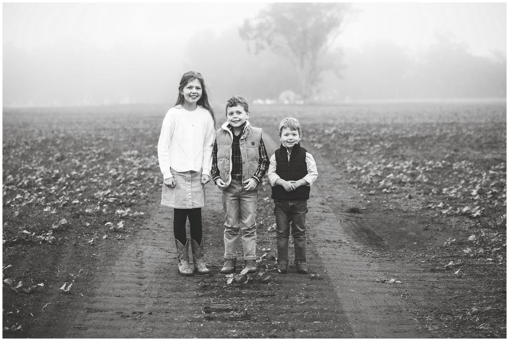 foggy cowra morning a family of 3 smile