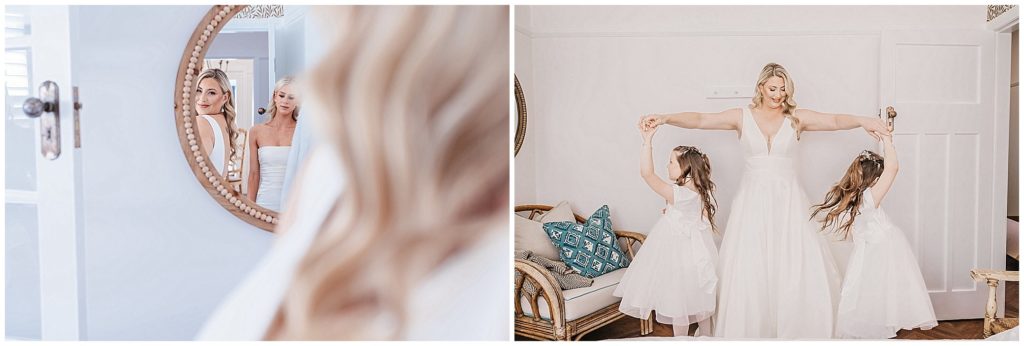 a bride twirls who twin girls at her wedding at Querencia airbnb NSW Tamworth