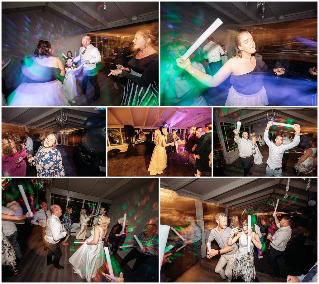 reception dance shots at The pavillion function centre Tamworth. guests dance with glow sticks