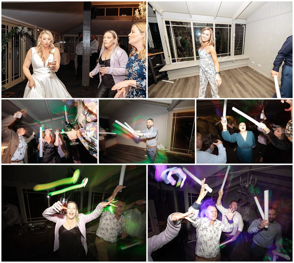 reception dance shots at The pavillion function centre Tamworth. guests dance with glow sticks