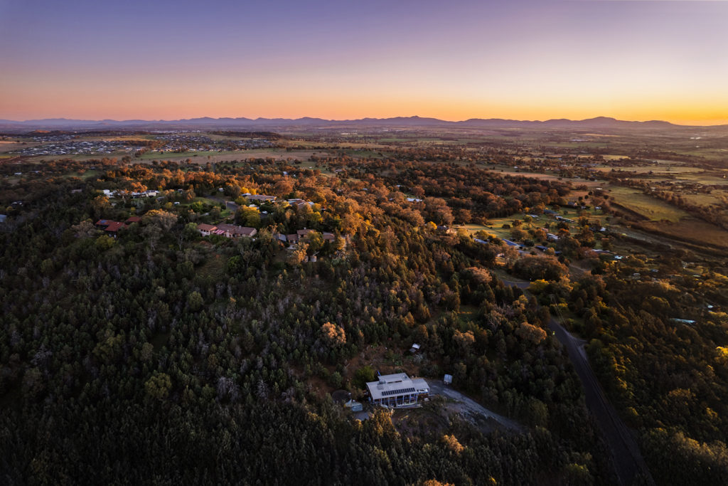 drone real estate overlooking Moore Creek & The Peel valley as the sunsets in the west