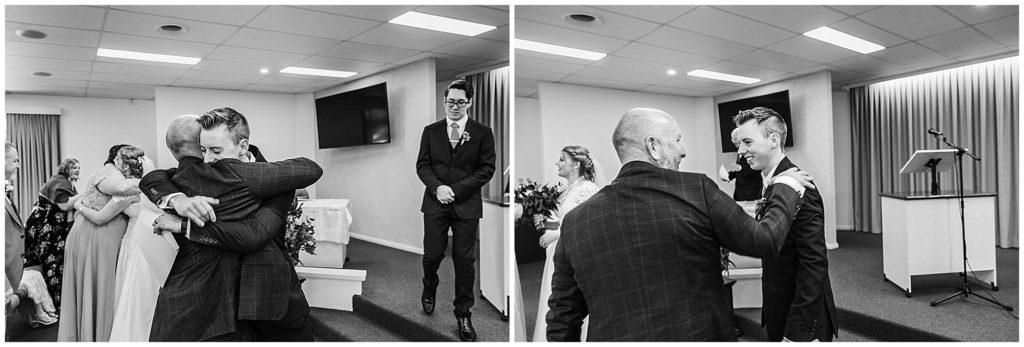 congratulations at a wedding by the groom and his father