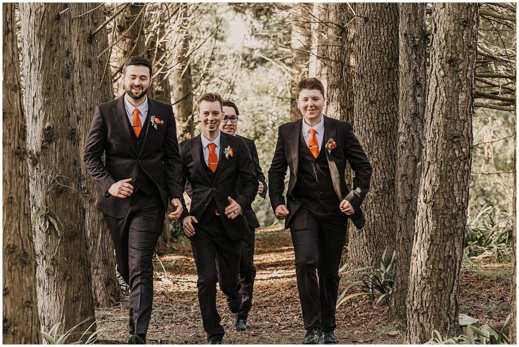 boys in the pine forest at rock abbey gardens